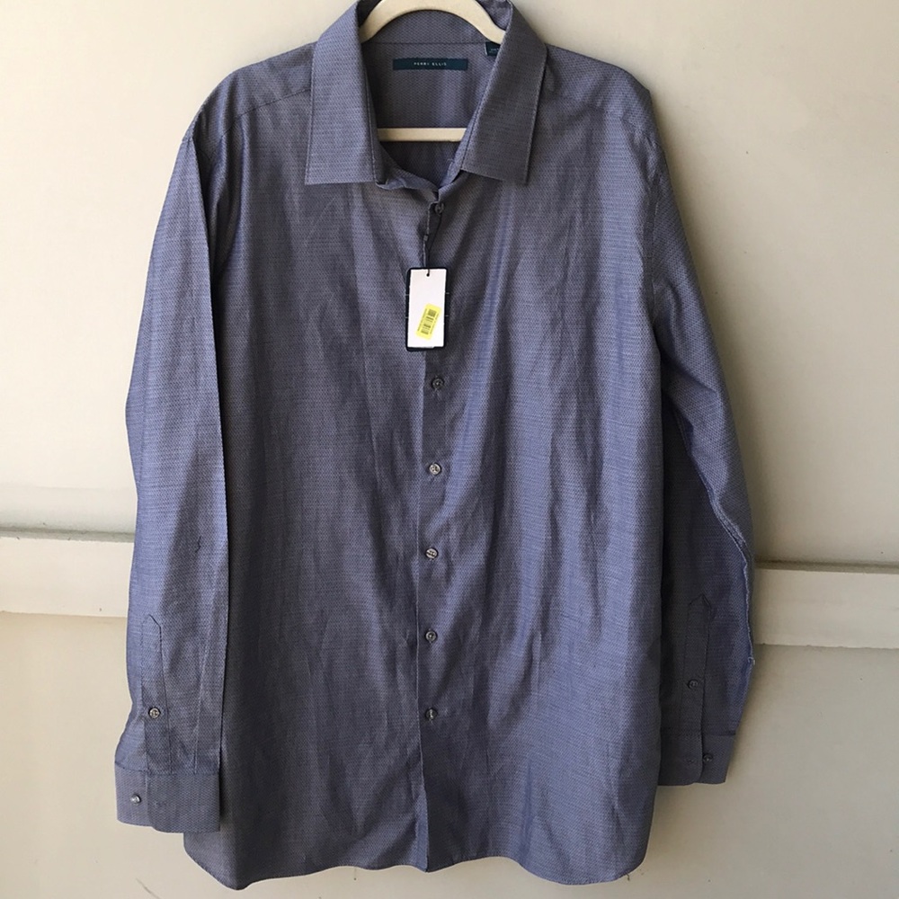 Perry Ellis Gray Long Sleeve Button Down Dress Shirt with No Pockets 2XLT NWT